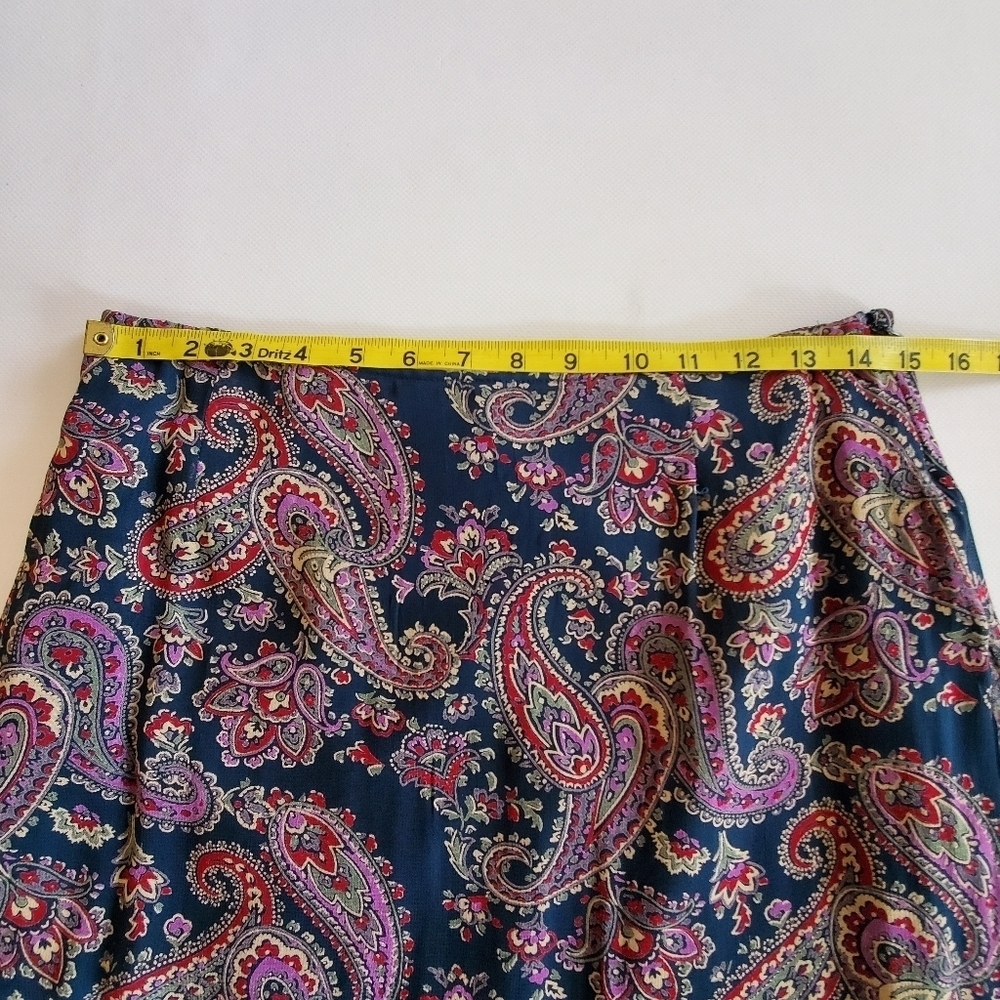 1489 * Free People Paisley Print Chiffon Midi Skirt Blue Pink Red Size 7/8 - Picture 6 of 7